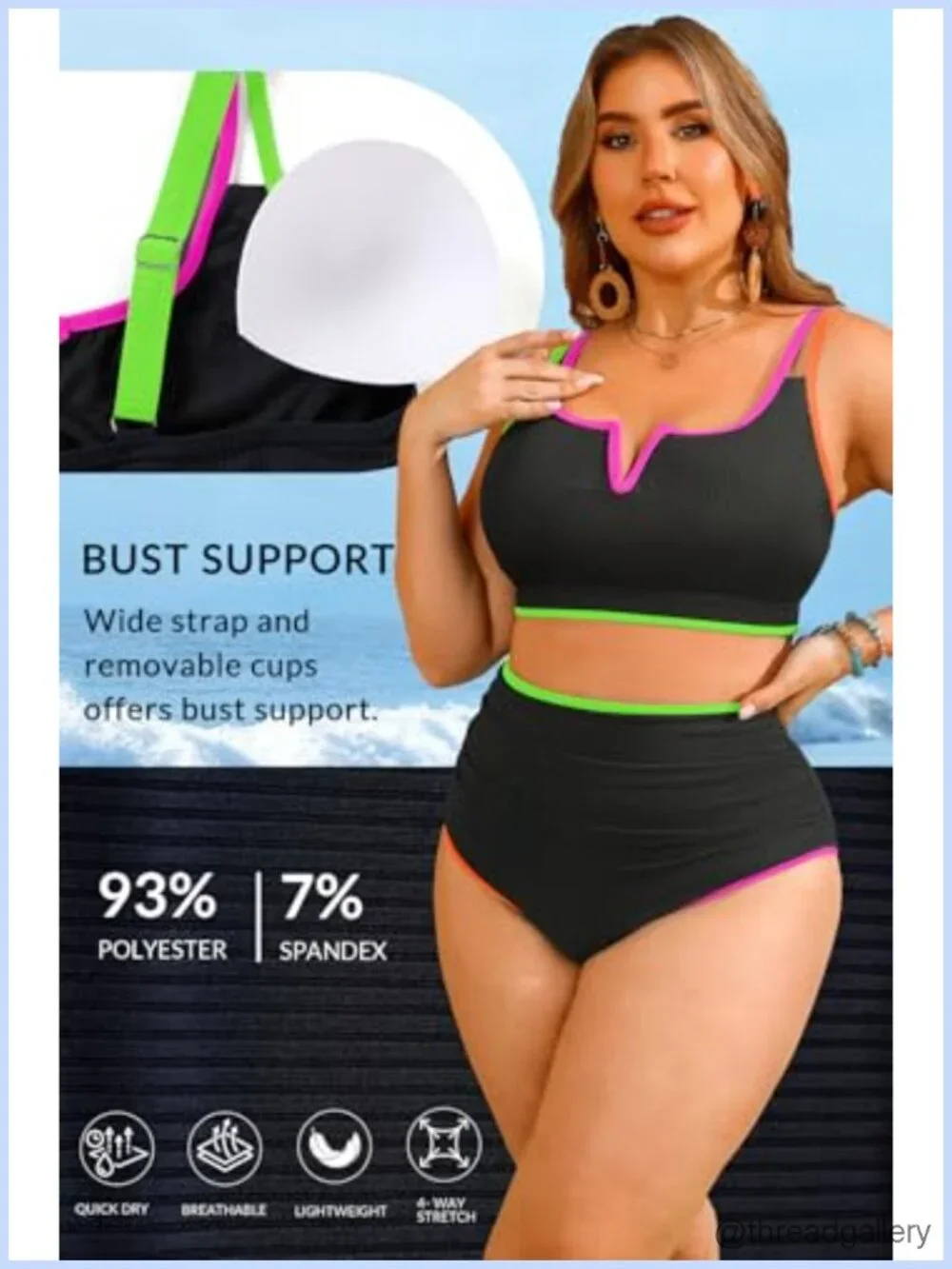 Plus Size High Waisted Ribbed Tummy Control Bikini Two Piece Swimset